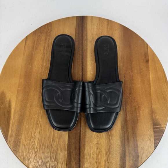 Nordstrom Rack Shoes - New Womens Nordstrom Rack Cheyenne Black Faux Leather Slides Sandals Size 8.5 M